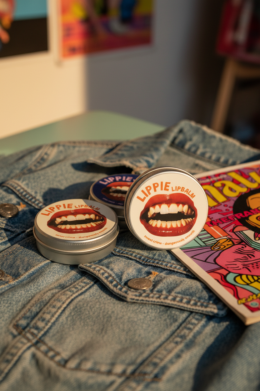 Drie Lippie Lipbalm blikjes in een hippe lifestyle setting